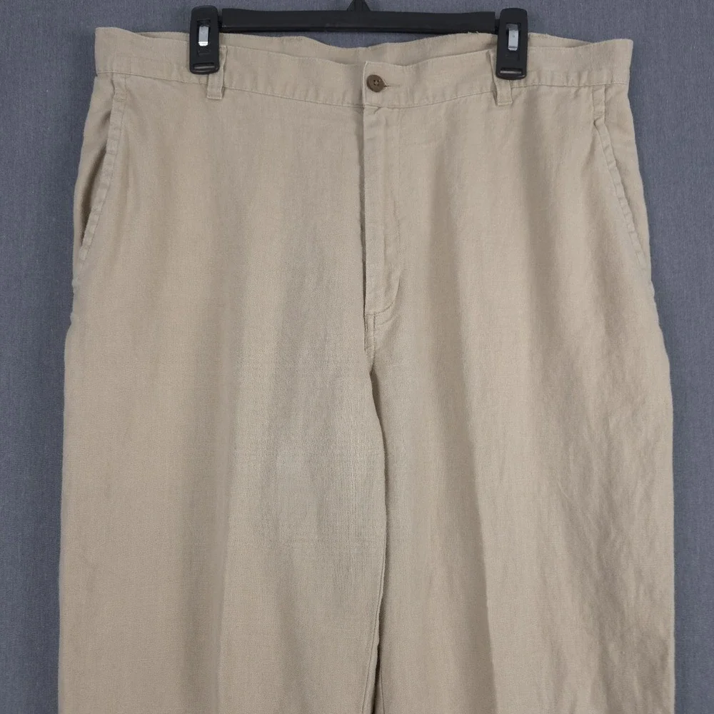 Jos A Bank Linen Pants Mens 38x30 (Fits 36x30) Khaki Flat Front Lightweight